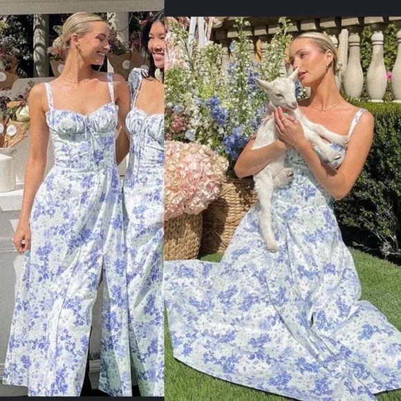 princess polly baby blue dress House Of Cb Joan-B Back Lacing Floral Jacquard Dress in Blue main image 1